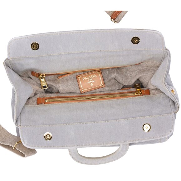 PRADA Canapa Handbag BN2045 Light Gray Denim - Picture 8 of 8